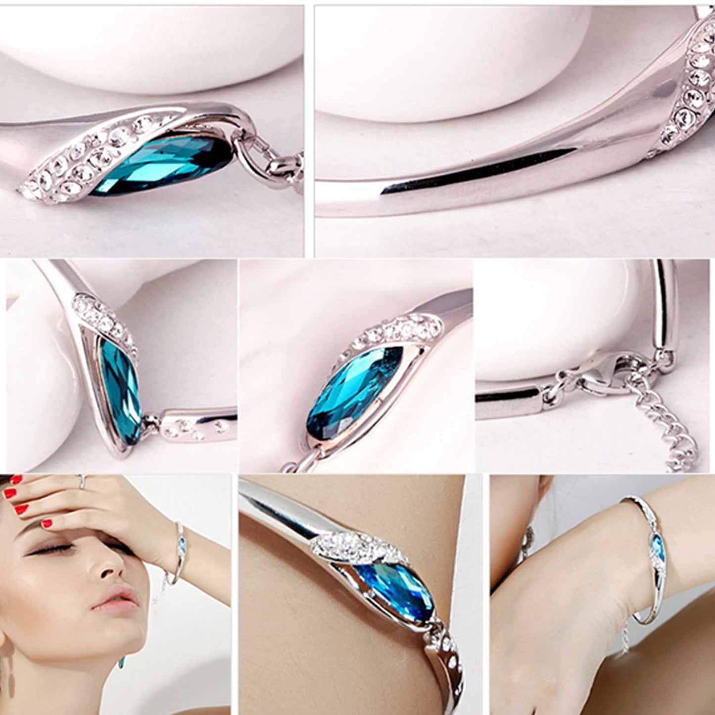 Glass Slipper Blue Crystal Link Bangle Bracelet