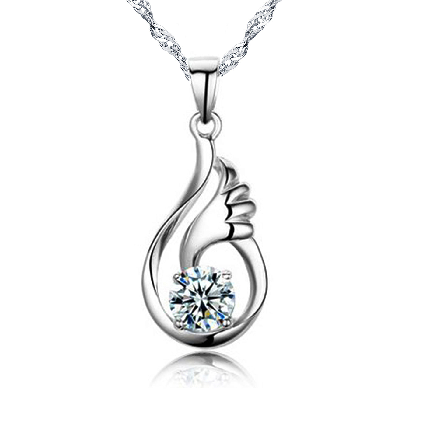 White Gold Plated Cubic Zirconia Angel Wing Pendant Necklace