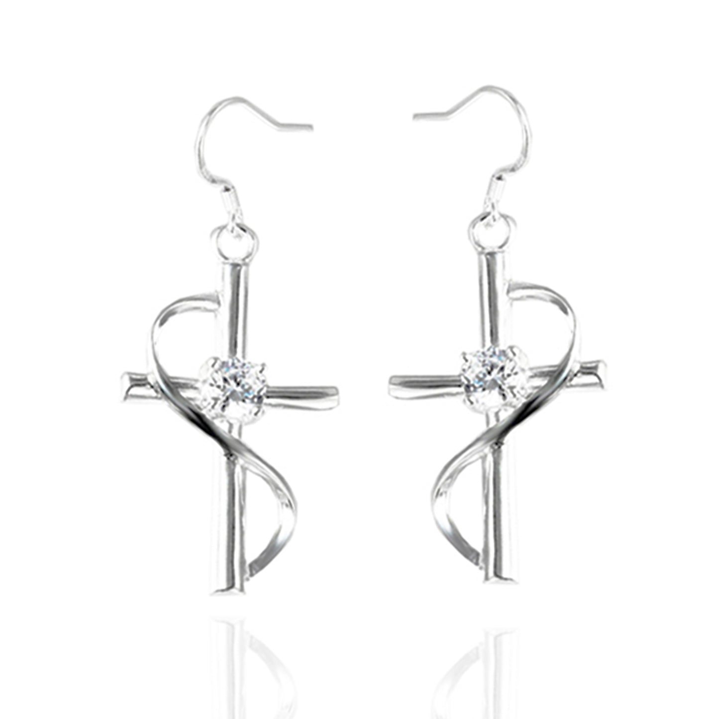 925 Sterling Silver Plated Unique Cross Dangle Earrings