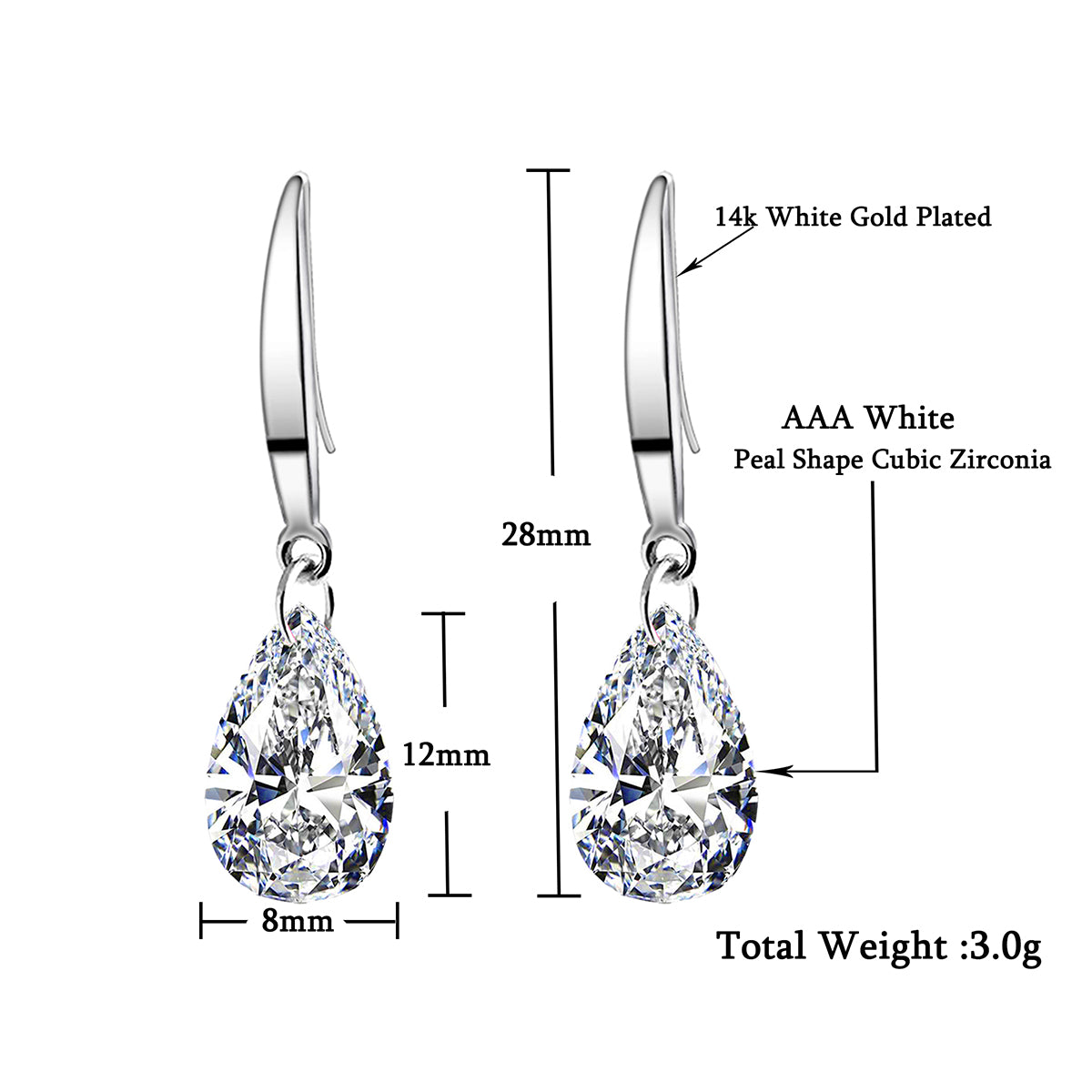 Naked Drill Pear Shape Swarovski Element Crystal Dangle Earrings