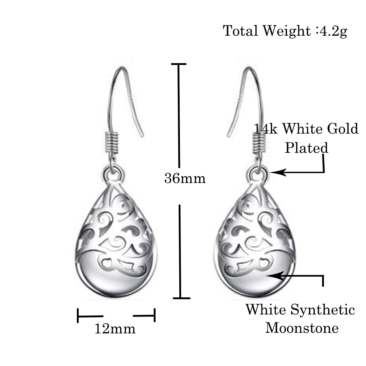 Hollow Water Drop Moonstone Women Jewelry Set