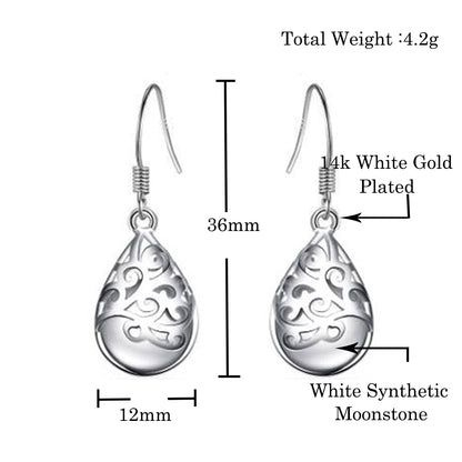 Hollow Water Drop Moonstone Women Jewelry Set