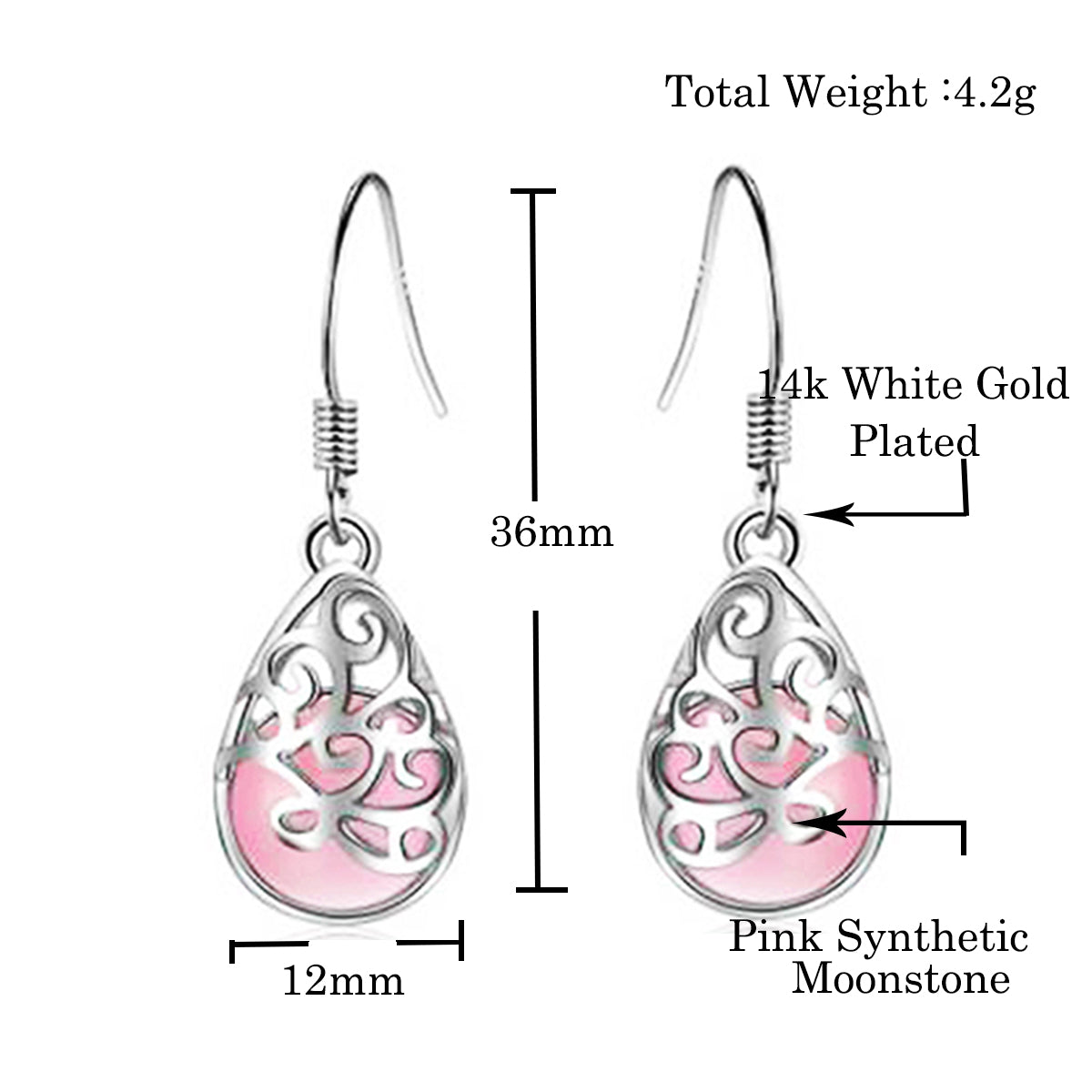 Hollow Water Drop Moonstone Women Jewelry Set