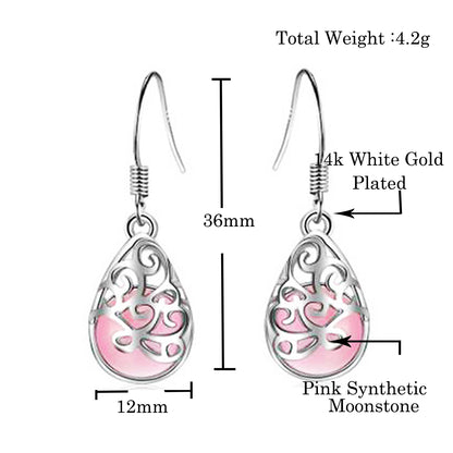 Hollow Water Drop Moonstone Women Jewelry Set