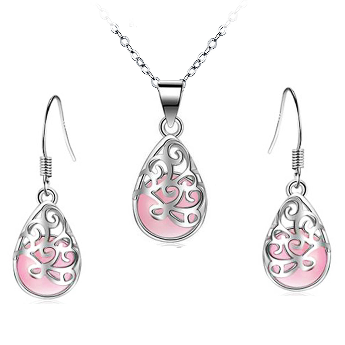 Hollow Water Drop Moonstone Women Jewelry Set