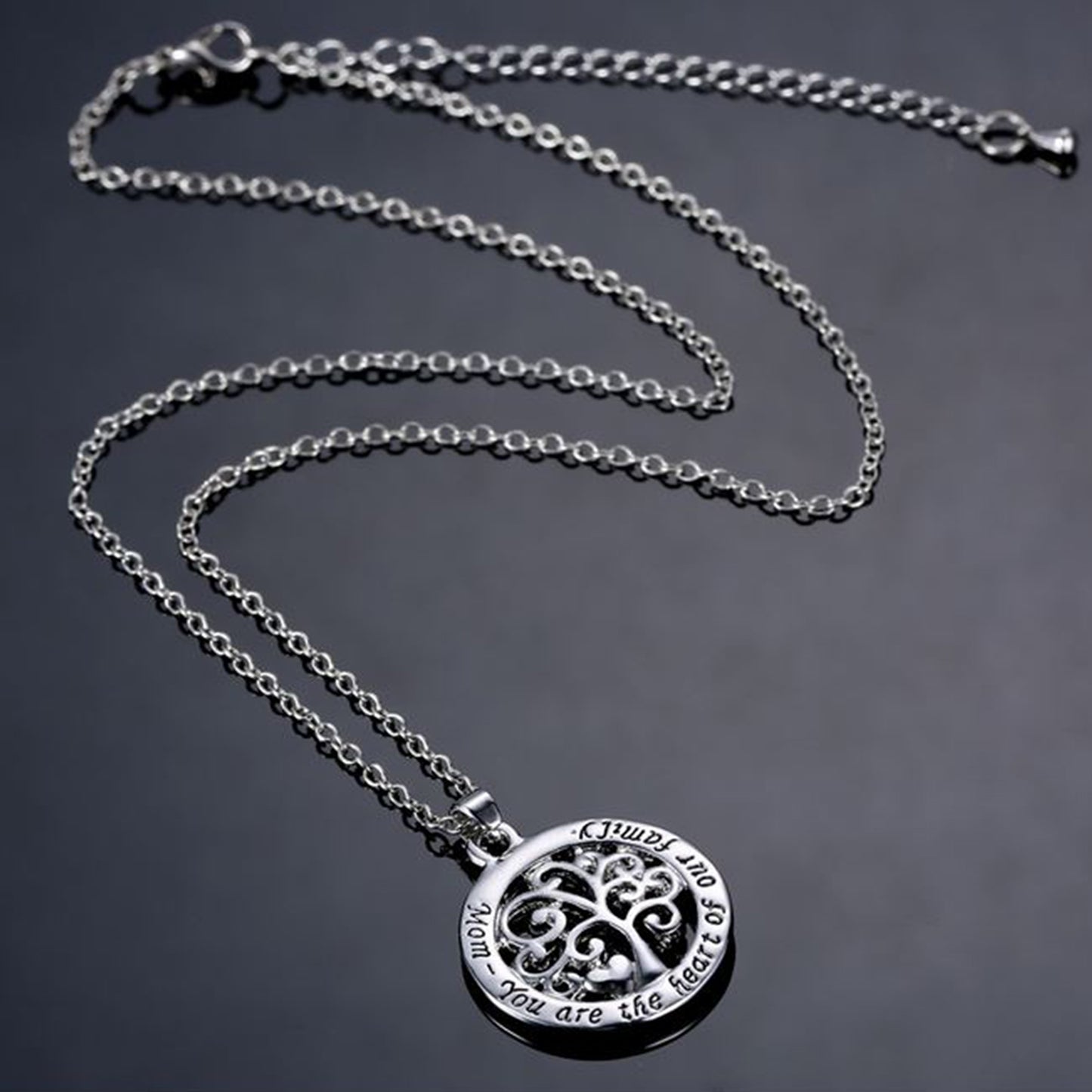 14k White Gold Plated Engraved Pendant Necklace