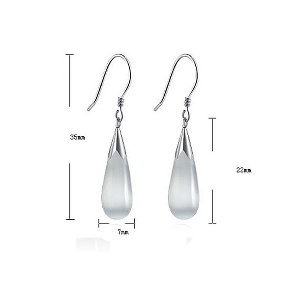 14k White Gold Plated Water Drop Moonstone Dangle Earrings