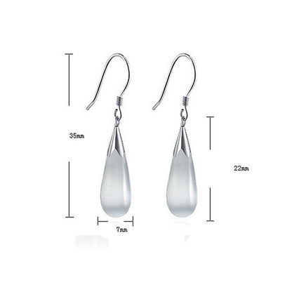 14k White Gold Plated Water Drop Moonstone Dangle Earrings