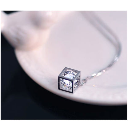 White Gold Plated CZ Diamond Cubic Pendant Necklace