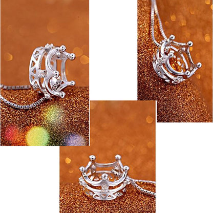 14k White Gold Plated Princess Crown Pendant Necklace