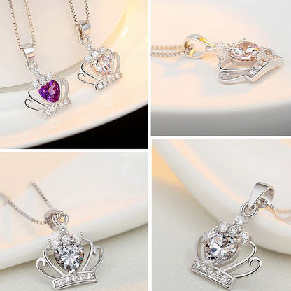 Heart Shape Princess Crown Pendant Necklace