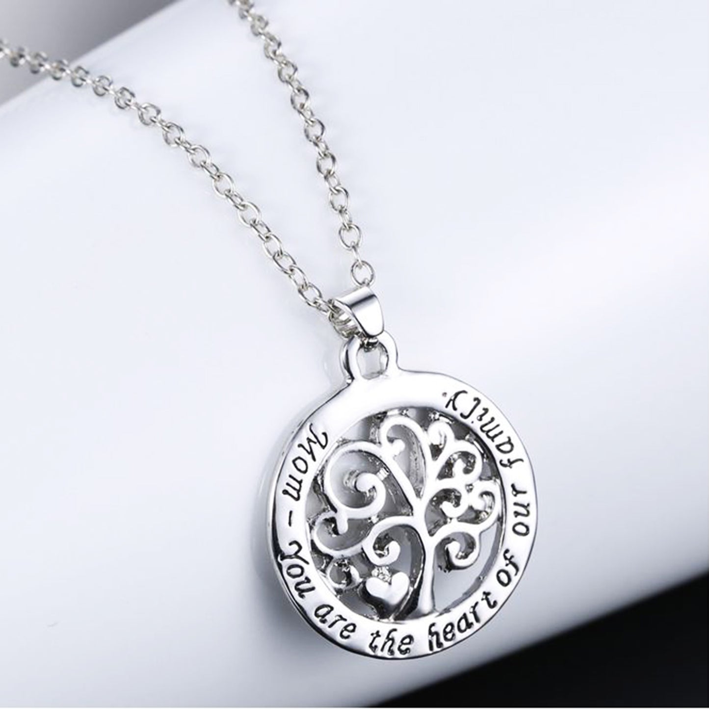 14k White Gold Plated Engraved Pendant Necklace