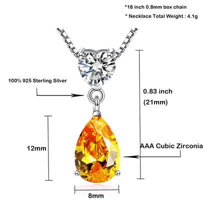 925 Sterling Silver Pear Shape Crystal Pendant Necklace